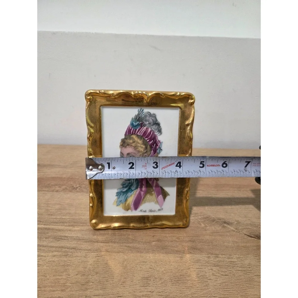 Vintage F M Limoges France Porcelain Hand Painted Picture Portrait Gilded 6''